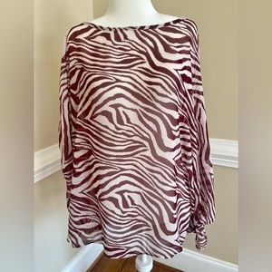 Blue Myth Zebra Blouse, Size Large, Kimono Sleeves, Caftan Style, Sheer, Loose